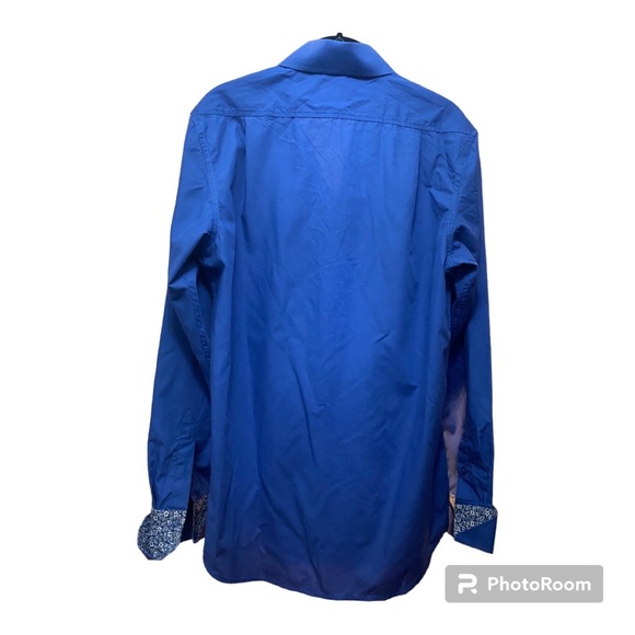 ST. LYNN Men’s Blue Buttondown Shirt Floral Accent on Interfacing & Sleeves Sz L - Picture 7 of 10